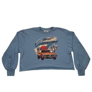 Dodge Charger Cropped Sweatshirt Blue Raw Hem Graphic Women’s L
